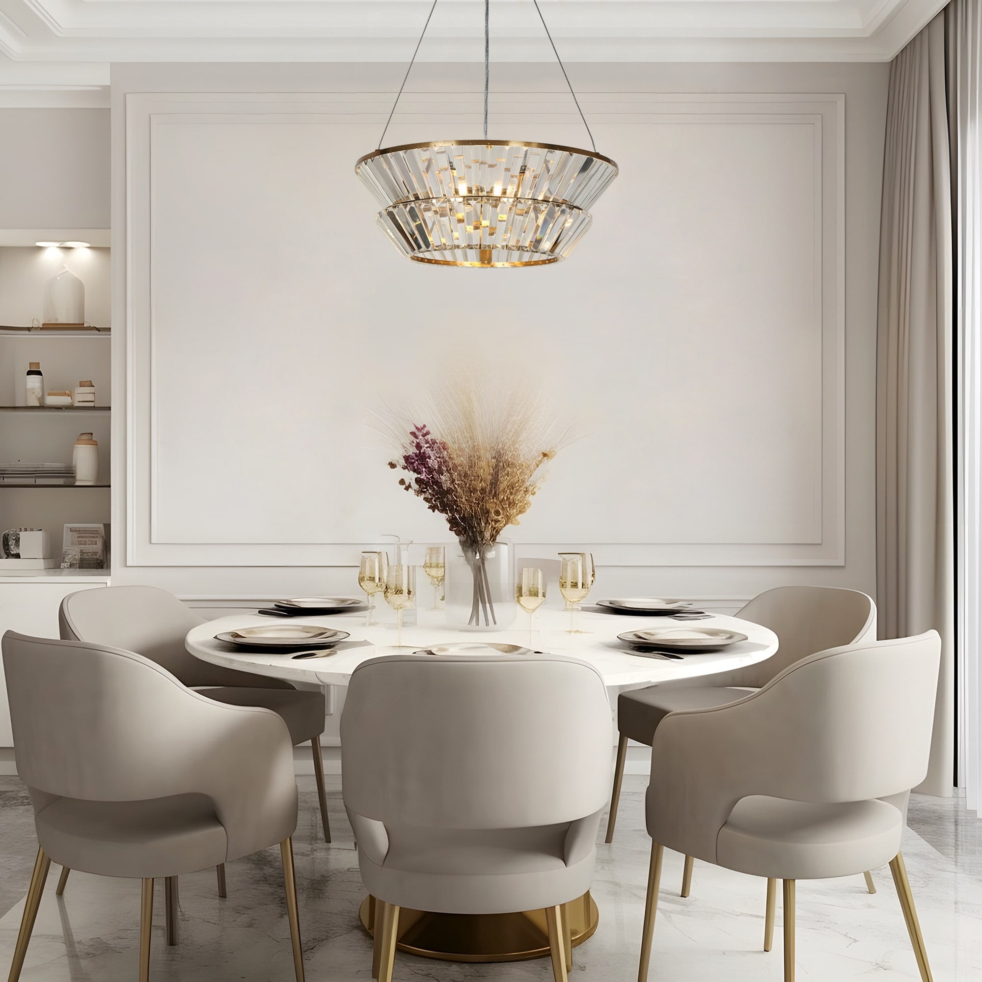 LNC Feinaqy 3-Lights 19.7" Modern Luxury Two-Tier Fluted Crystal Chandelier, Gold