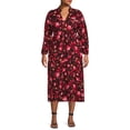 thumbnail image 3 of Terra & Sky Women's Plus Size Long Sleeve Printed Peasant Midi Dress, 3 of 5