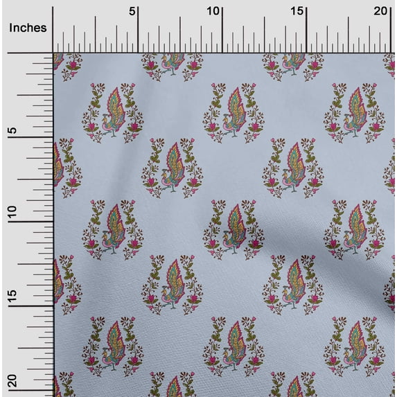 oneOone Cotton Poplin Fabric Leaves|Floral & Peacock Block Decor Fabric Printed BTY 56 Inch Wide