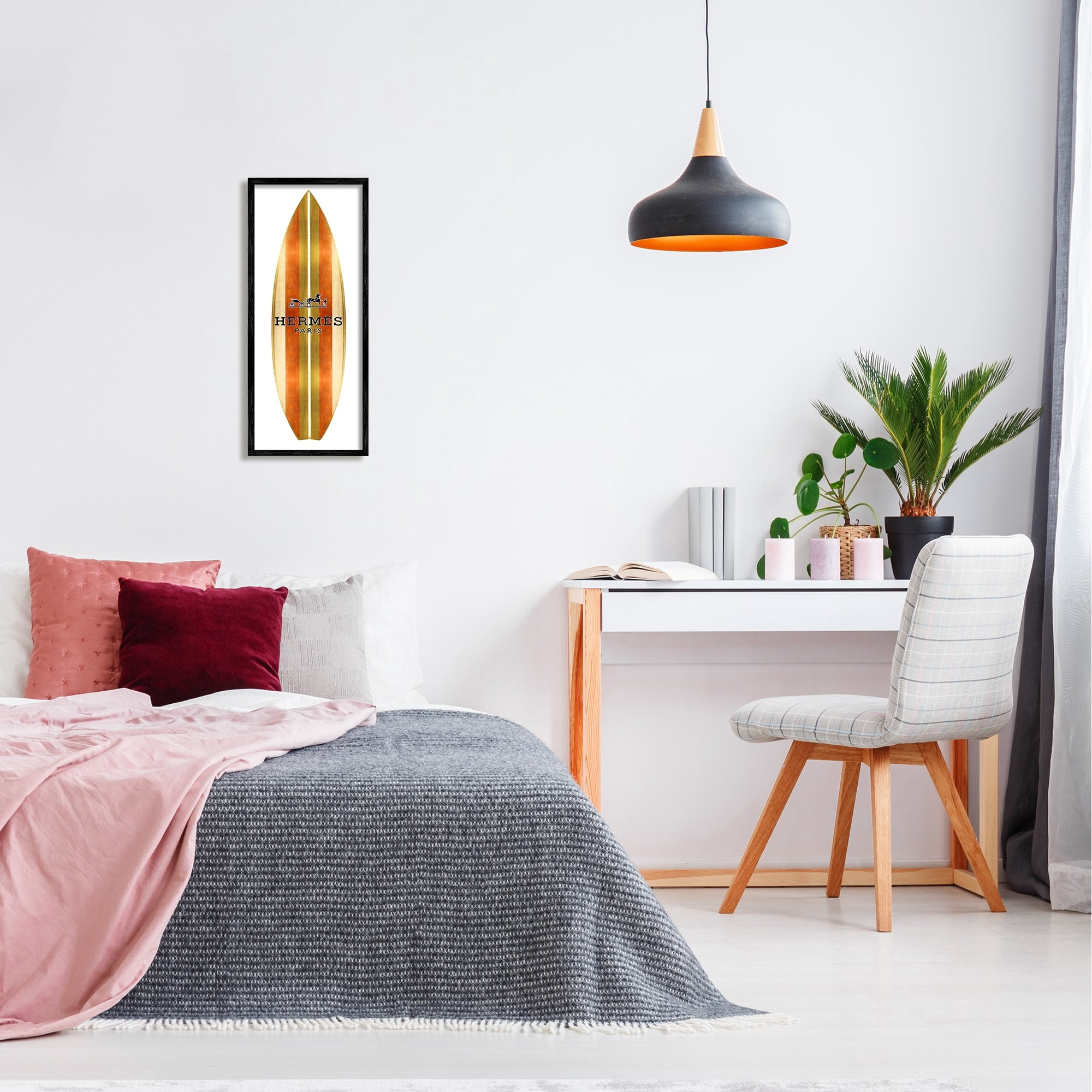 Stupell Industries Sleek Fashion Stripes Glam Designer Emblem Surfboard Framed Wall Art, 13 x 30, Design by Madeline Blake