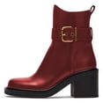 thumbnail image 3 of YDN Women's Square Close Toe Ankle Boots Side Zippers Buckle Strap Chunky Mid Heels Combat Boots Daily Dress Shoes Size 7 Red, 3 of 4