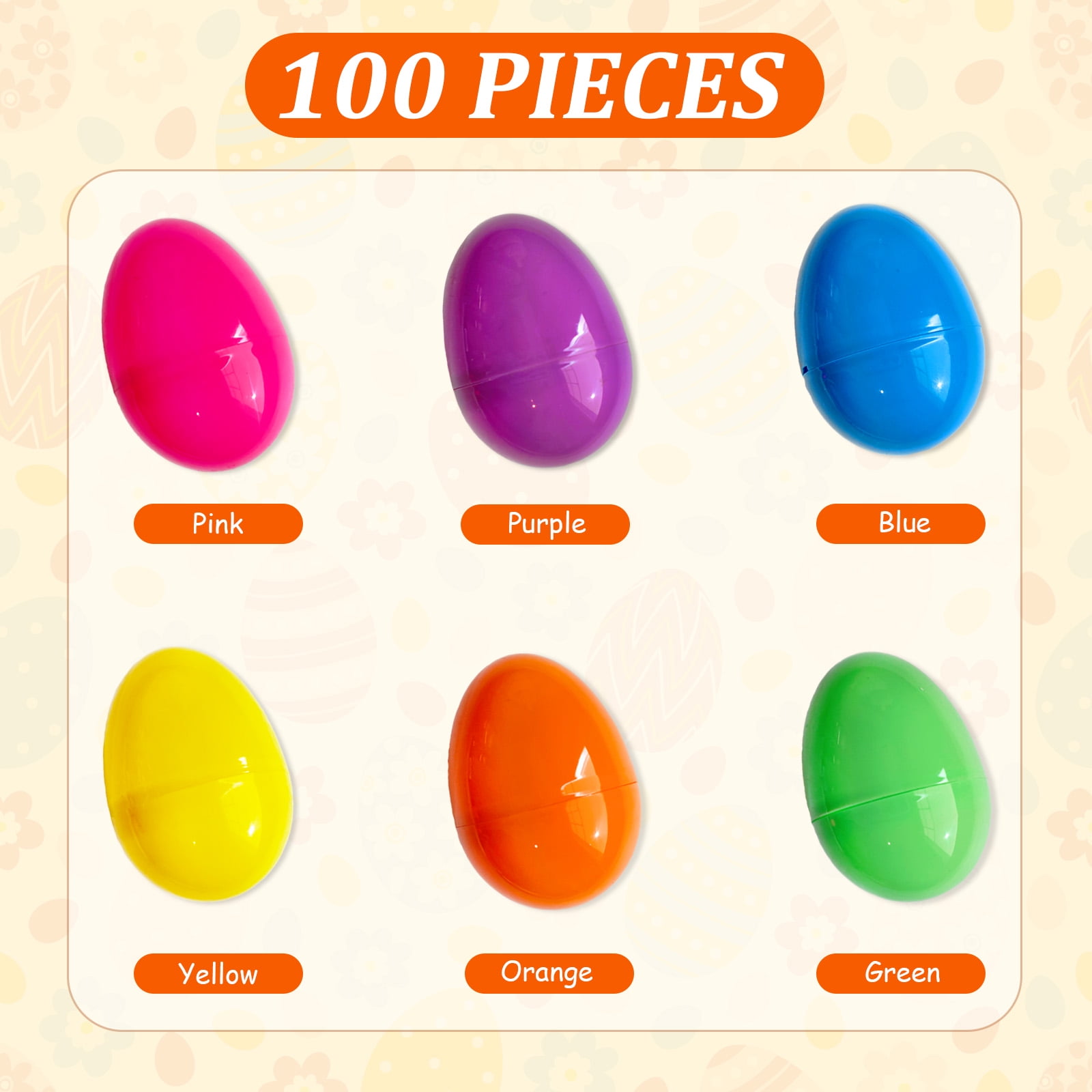 100 pcs Easter Eggs, 2.25" Empty Easter Eggs Fillable, Colorful Plastic Eggs Bulks for Easter Hunt, Party Favor, Basket Stuffers Filler, Classroom Prize Supplies
