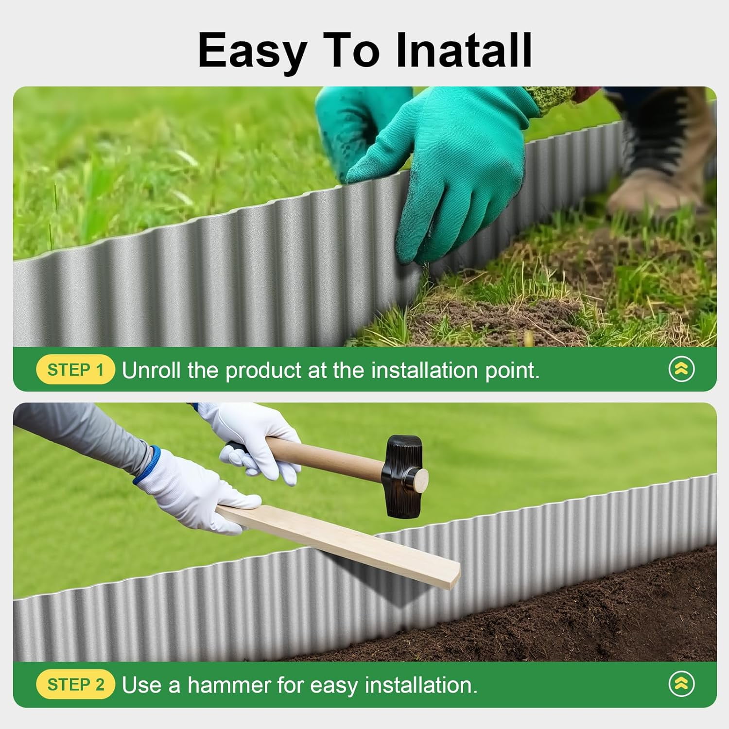 Land Guard Corrugated Garden Edging Border,10" x 50' Landscape Paver Edging, Tall Landscape Edging, Fence for Garden, Flower Bed, Lawn and Landscape Edging (Silver)