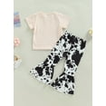 thumbnail image 5 of Toddler Girls Summer Outfit Sets Short Sleeve Letter Print T-shirt + Cow Print Flared Pants 9 Months-5 Years, 5 of 9