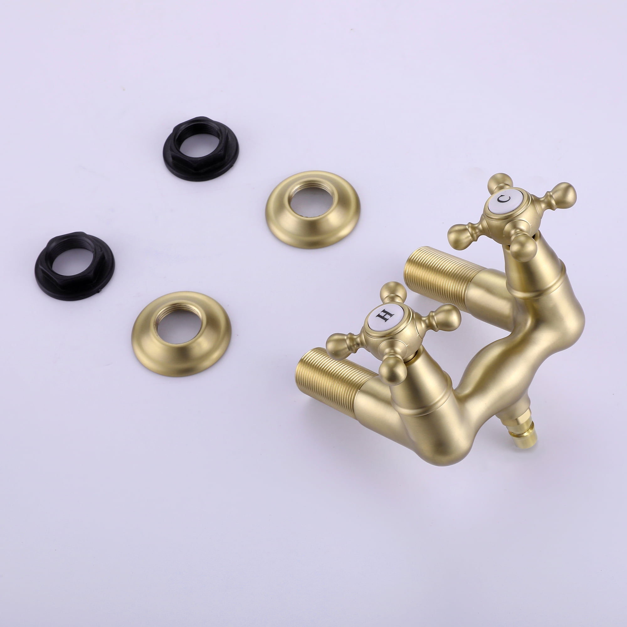 SUMERAIN Wall Mount Clawfoot Bathtub Faucet with Two Cross Handles Brushed Gold