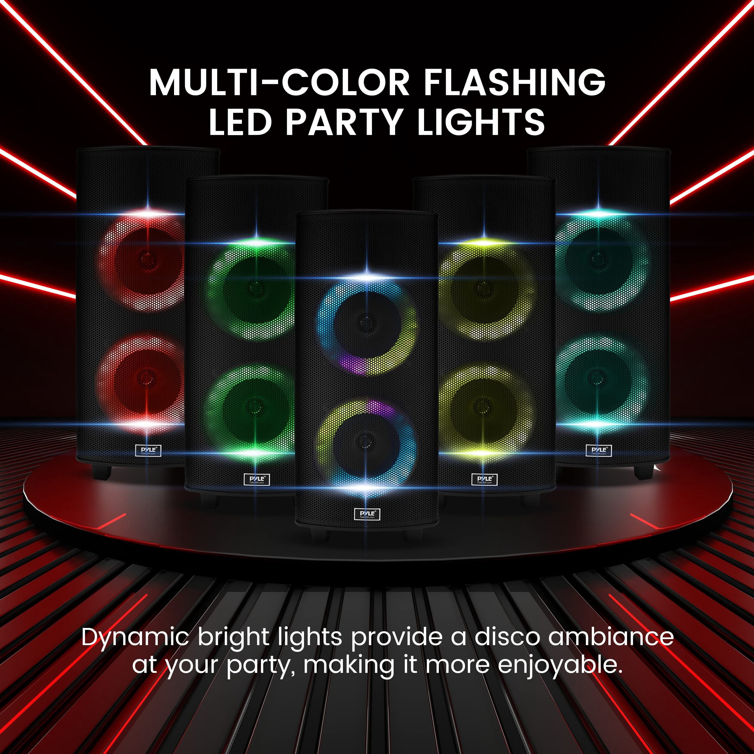 Pyle Portable Bluetooth PA Speaker System - 700W Dual 8 Rechargeable Speaker, TWS, Party Light, LED Display, FM/AUX/MP3/USB/SD, Wheels, Wireless Mic, Remote Control, Tablet Holder Included