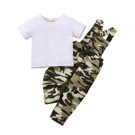 

PBaeM Infant Baby Boy Short Sleeve T-Shirt Camouflage Overalls Two-Piece Set