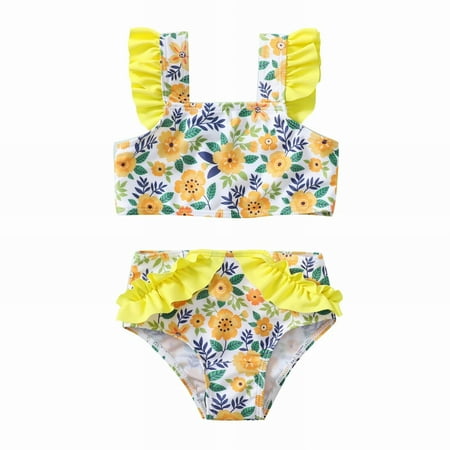 

KTMKH Girls Swimsuits Tankini Bathing Suit Set Children s Floral Strap Bikini Top + Shorts For Children Swimwear For 3-4 Years