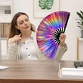 thumbnail image 2 of Large Hand Rave Fan Holographic Folding Popping Line Dance Fan Foldable Handheld Clacking Fans for Line Dancing Craft Laser Rave Accessories for Festival Rainbow Outfits Party Club(G), 2 of 9