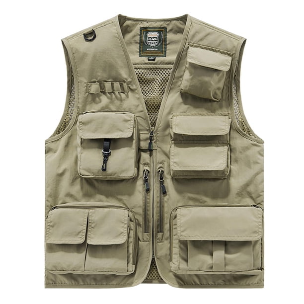 Tank Tops Hombres Casual Loose Fit con Diseño de Bolsillo Múltiple, Cremallera Multifuncional con Cuello en V Al Aire Libre Top de Voluntario de Emergencia