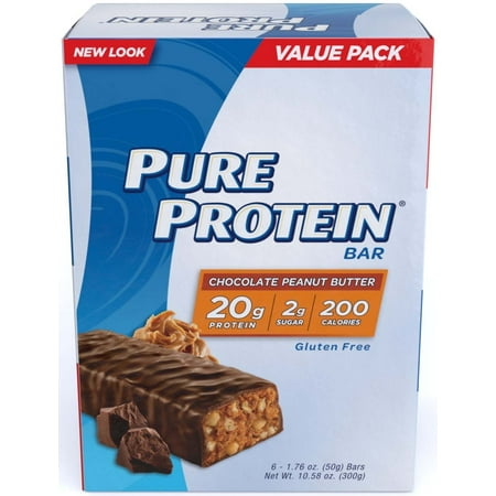 Pure Protein Bars, High Protein, Nutritious Snacks to Support Energy, Low Sugar, Gluten Free, Chocolate Peanut Butter, 1.76oz, 6 Pack 1.76