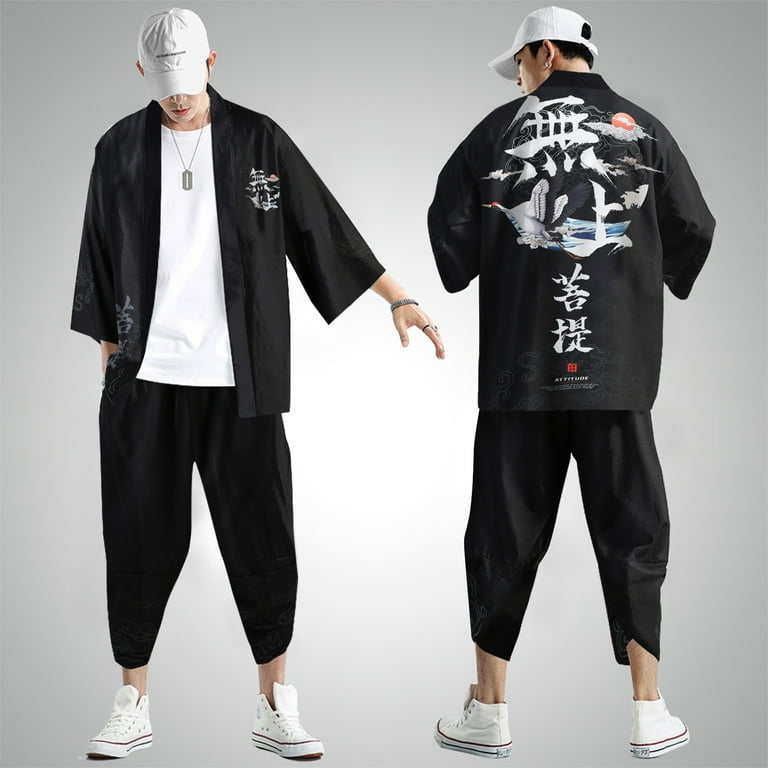 80S Outfit Men Workout Mens Urban Leisure Relaxed Antique Digital Printing Kimono Cassock Cardigan Shirt Pants Shirt Suit Xxl Mens Jeans Slim Fit Stretch 34X32 Walmart