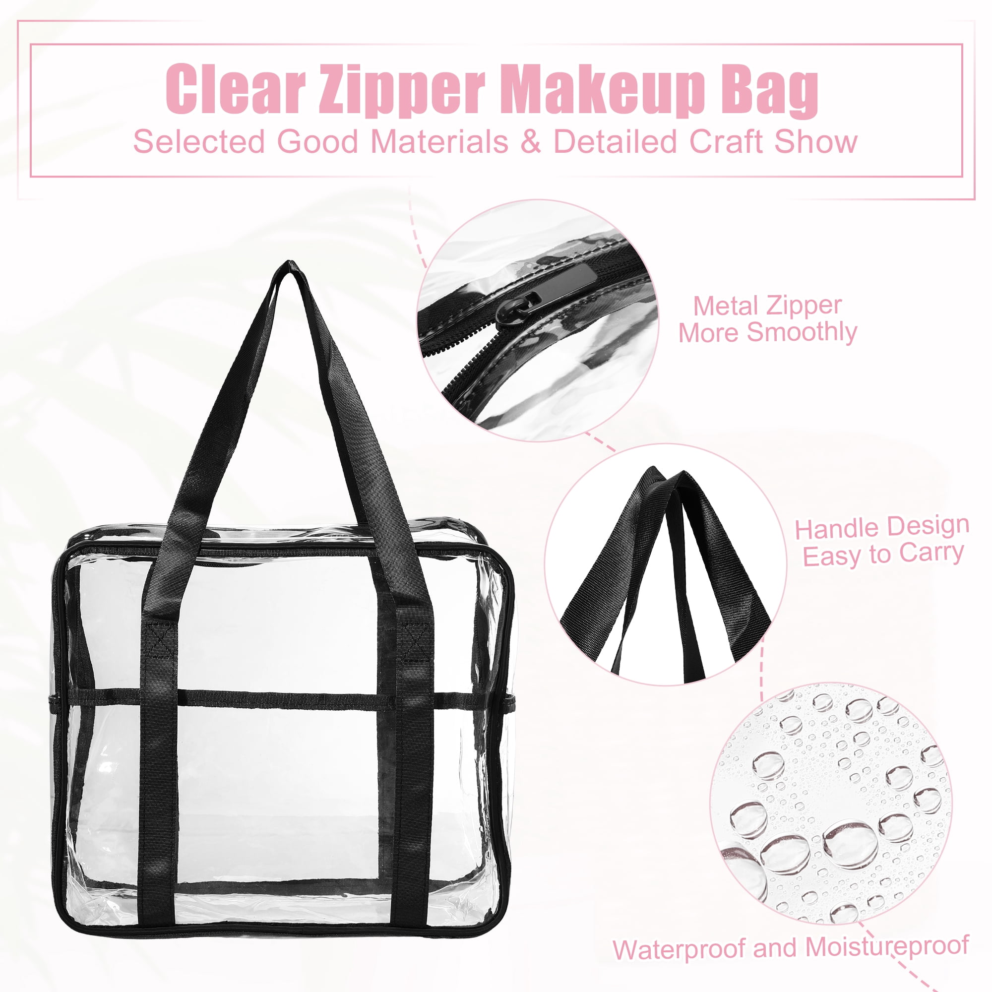Unique Bargains 1Pc Clear Waterproof Polyvinyl Chloride Toiletry Bag Waterproof Black