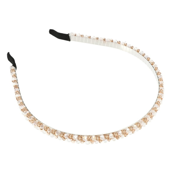 Unique Bargains 1 Pcs Hairband for Women 2 Rows Rhinestone Headband White 0.31 Inch Wide