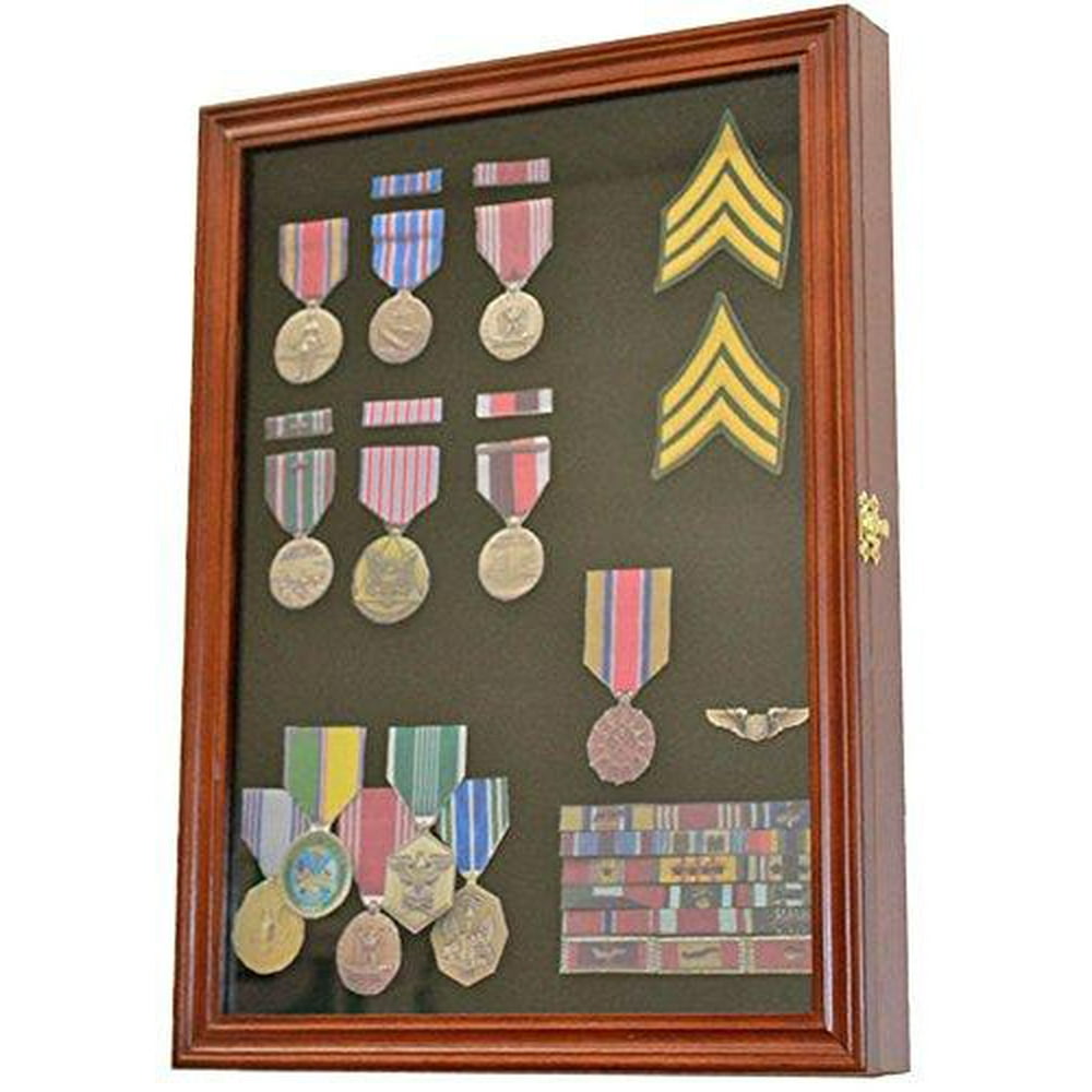 Military Medals Pins Patches Insignia Ribbons Display Case Wall