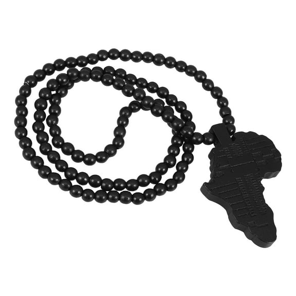 OUNONA African Tribal Style Wooden Pendant Bead Chain Necklace (Black)