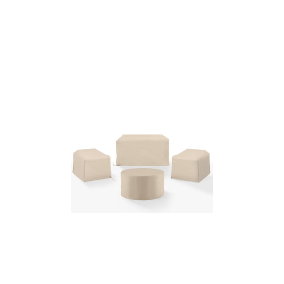 HomeStock Modern Minimalism 4-Piece Outdoor Furniture Cover Set (2 Chairs, 1 Loveseat, & 1 Round Table), Tan, Vinyl Covers, Washable Outdoor Furniture Covers w/ Drawstrings