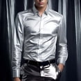 thumbnail image 2 of Mens Satin Dress Shirt Solid Long Sleeve Button Down Shirts Formal Casual Business Prom Party Wedding Grey S, 2 of 4