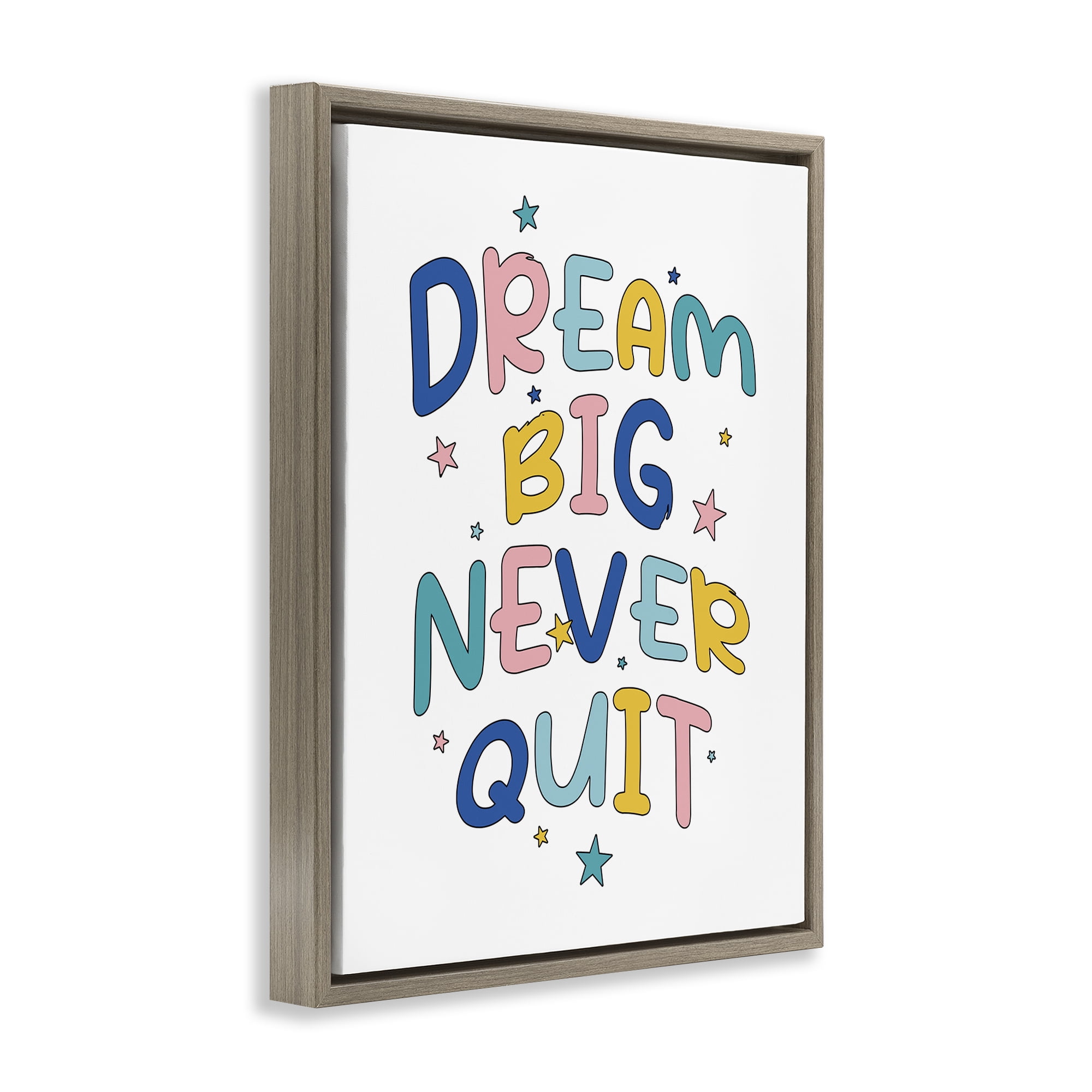 Stupell Industries Dream Big Never Quit Text & Numbers Painting Brown Floater Framed Canvas Art Print Wall Art, 17 x 21