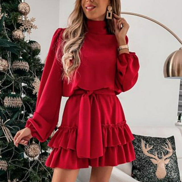 Long Sleeve Dress Women Fashion Women Autumn Solid Causal Round Neck Long Sleeve Vacation Dress Long Sleeve Summer Dress Summer Long Dress for Women Long Summer Dress for Women