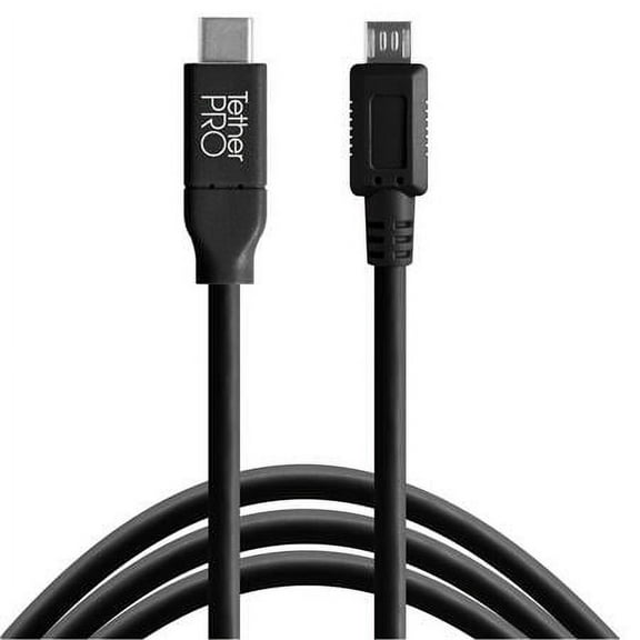 TetherPro USB-C to 2.0 Micro-B 5-Pin, 15' 4.6m Non Reflective Black