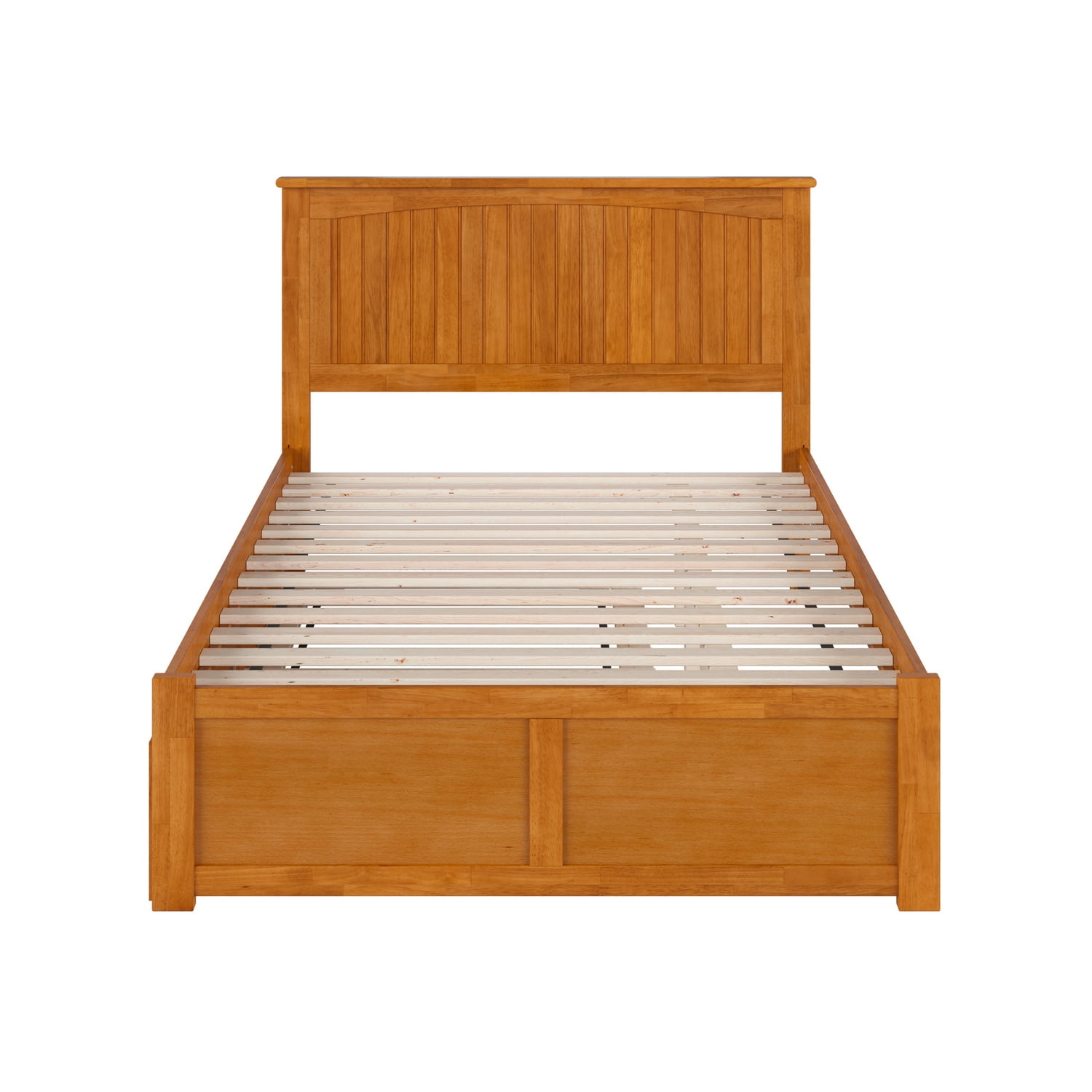 Solid Wood Platform Bed with Trundle - Full Size, Light Toffee Finish, Modern Bedroom Furniture