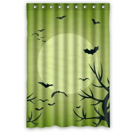 Green And Black Shower Curtain MOHome Black Trees And Bats In Green Shower Curtain Waterproof Polyester Fabric Shower Curtain Size 48x72 inches ()