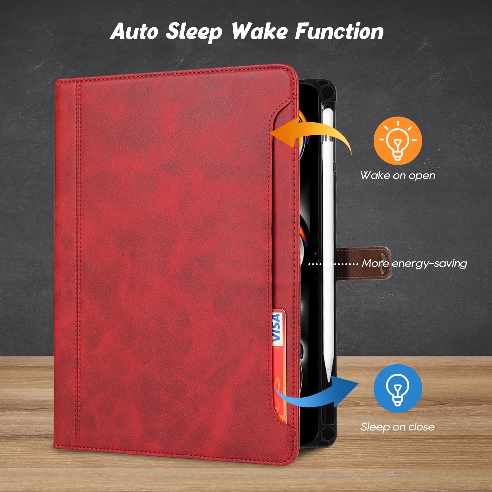 Flip Case for Apple iPad Pro 11 Inch 2024 M4, iPad Pro 11" Case 2024, with Pencil Holder Smart Cover Auto Sleep Wake Protective Documents Pocket Stand Snap Closure Case for iPad Pro 11" 2024, Red
