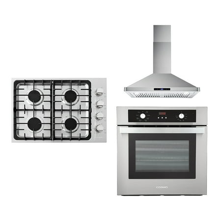 3 Piece Kitchen Package With 30  Gas Cooktop 30  Wall Mount Range Hood 24  Single Electric Wall Oven