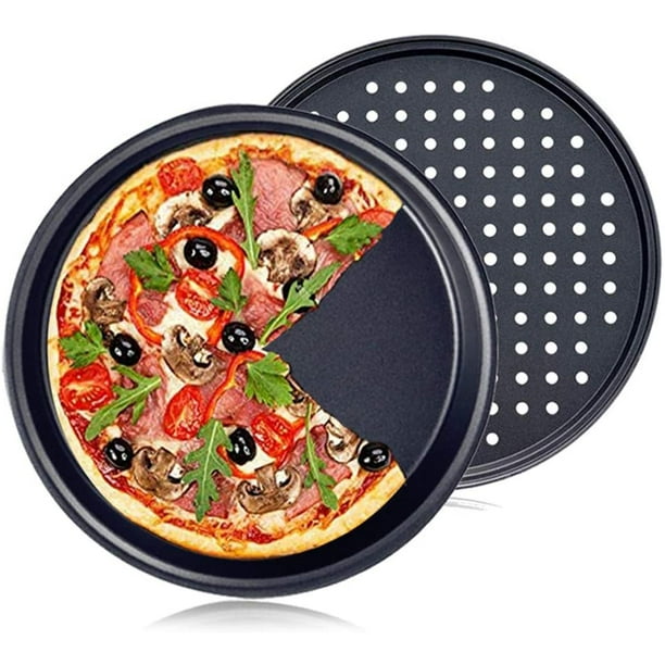 Plaque à pizza 30,5 cm Plaques de cuisson à pizza antiadhésives Moule à  tarte Bac à légumes avec trou rond en acier au carbone professionnel pour  four 2 ensemble (un trou un