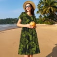 thumbnail image 4 of Fotbe Tropical Palm Leaves Fern Leaf Vestido Largo de Moda para Mujer, Vestido Tipo Camiseta con Manga Corta y Estilo Casual a Rayas y Bloques de Color, 4 of 6
