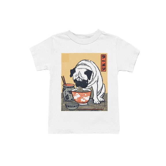 Ukiyo Block Print Pug Ramen Art Youth's White T-shirt