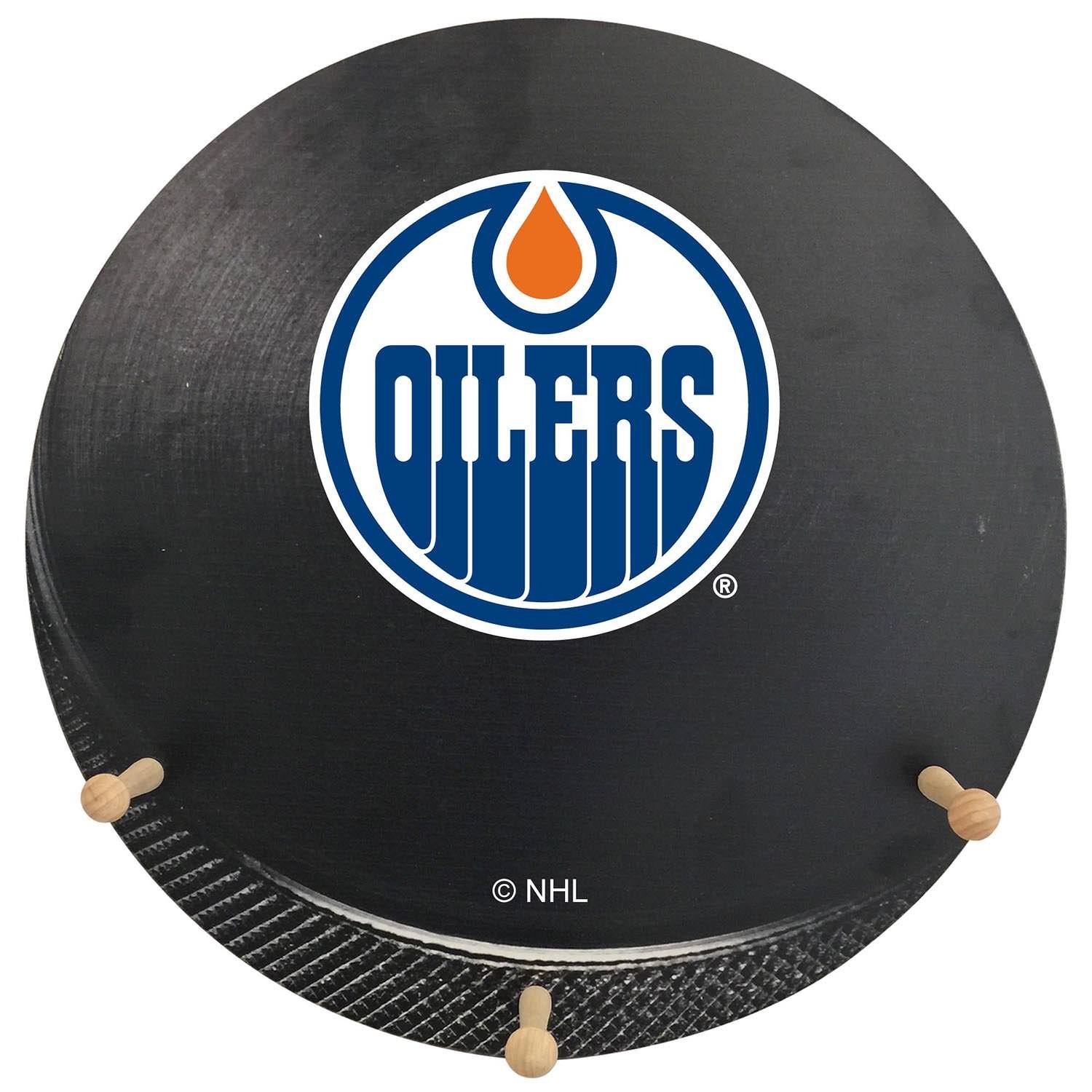 NHL Edmonton Oilers Hockey Puck Shaped Team Coat Rack with Three Pegs