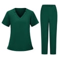 thumbnail image 2 of Minjewel Women's Short Sleeve V-Neck Two-Piece Scrub Set with Pockets, Comfortable Scrubs for Women Healthcare Workers, Hospital Duty & Caregiver Attire,Dark Green L, 2 of 5