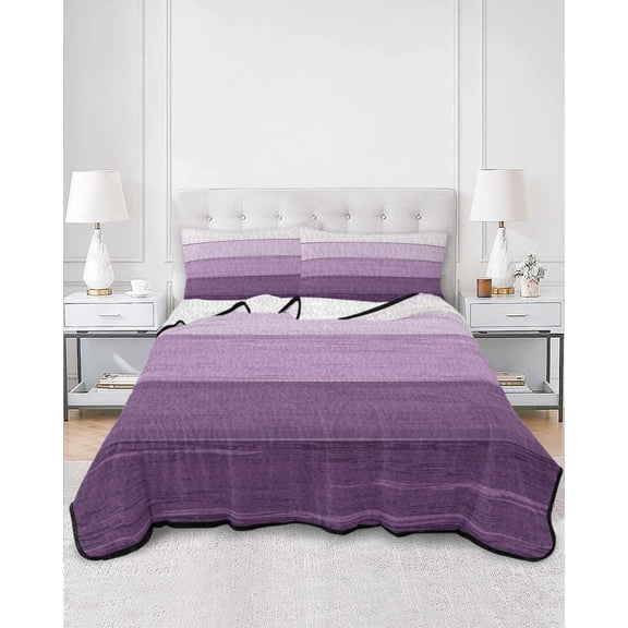 Quilts Queen Size, Purple Ombre Soft Comforter Bedding Set for Bed, Farmhouse Vintage Wooden Striped Lightweight Quilted Bedspread with Pillow Cover(2 Pieces) for All Season, 90x96 Inch