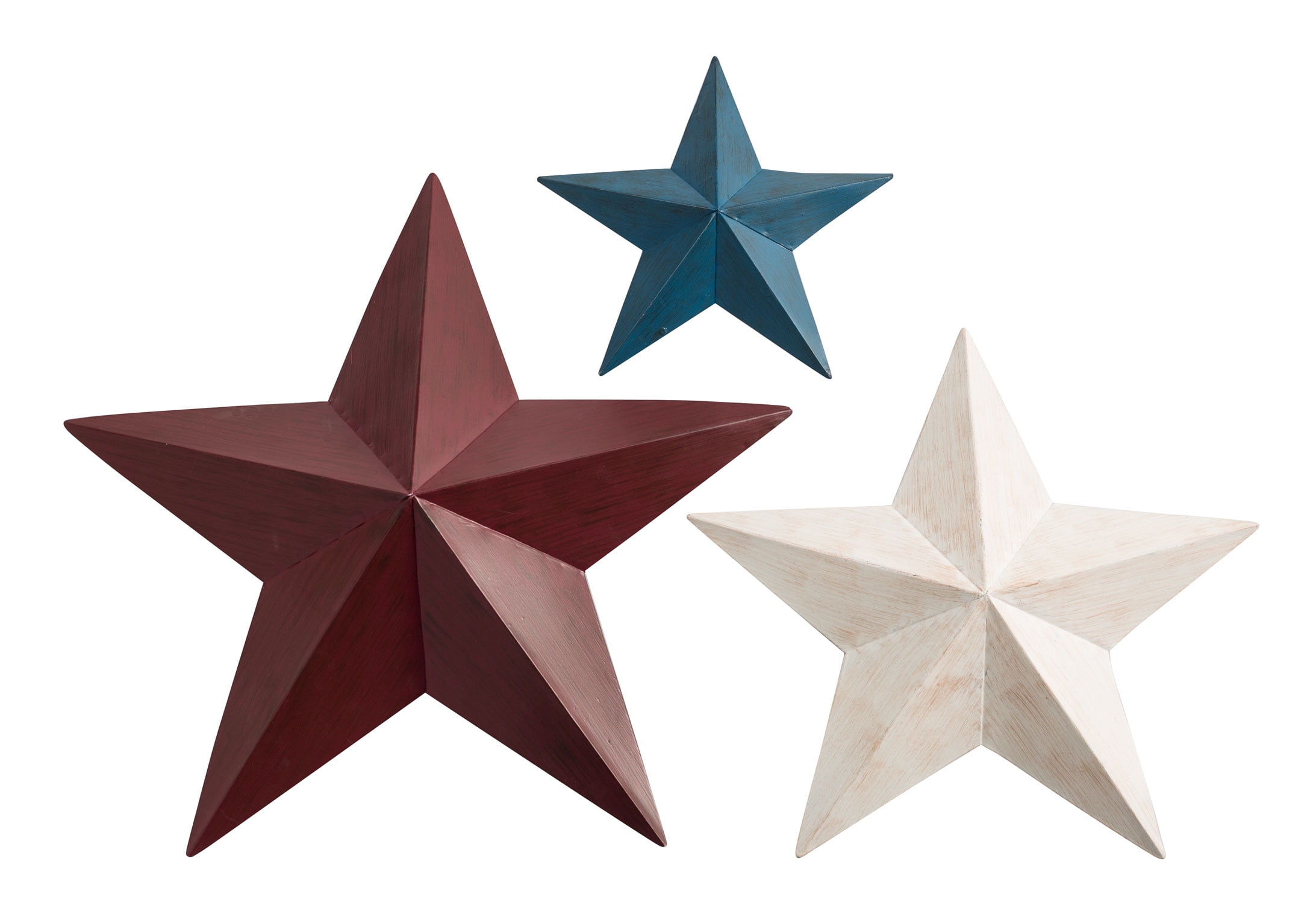 Set of 3 Punched Red White Blue Metal Barn Stars Americana 11.5 inch USA Flag 