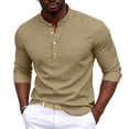 thumbnail image 3 of Fengqque Men's Half Collar Solid Color Shirts Long Sleeves Slim Fit Blouse Button Tops Coffee L, 3 of 8
