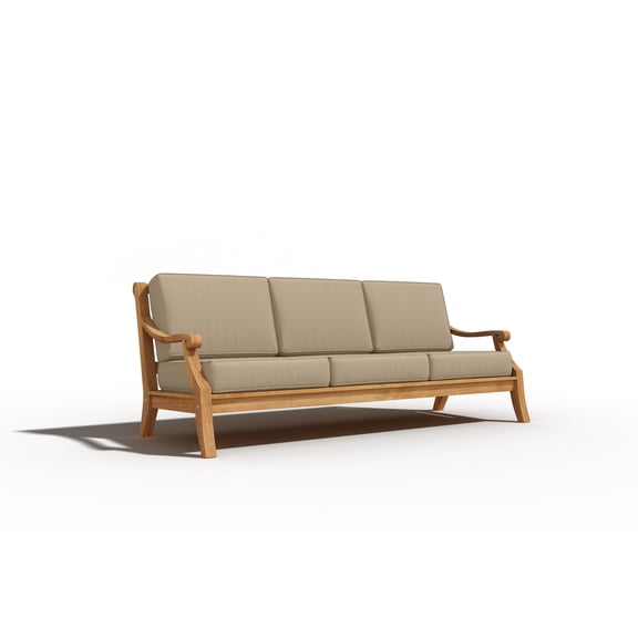 Curated Maison Adrien 87.25" Teak Deep Seating Outdoor Sofa with Fawn Cushion