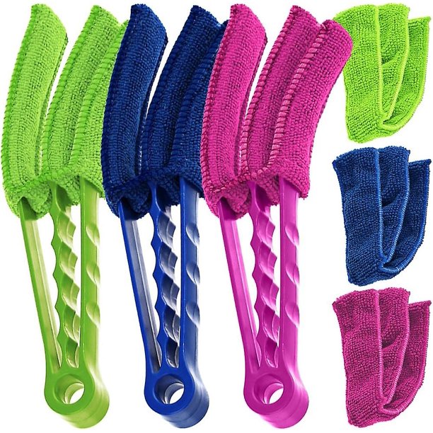 Plumero para persianas de ventana, paquete de 3 cepillos para persianas de aire acondicionado, herramienta de paño de limpieza para colector de polvo con 3 fundas de microfibra