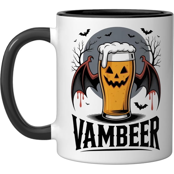 Vambeer Halloween Vampire Beer Pumpkin Bat Theme Ceramic Mug, BlackWhite