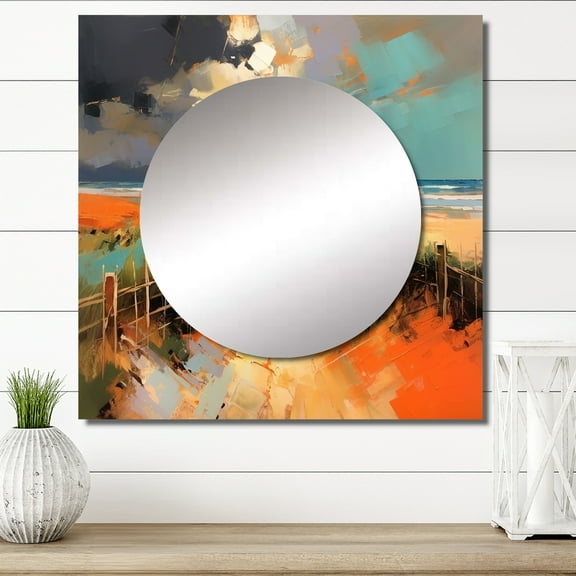 Designart "Beach Path to the Ocean Coastal Painting I" Beach Square Mirror For Wall Decor - Large Blue Square Mirror Printed Wall Decor - Coastal Square Living Room Mirror