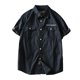 thumbnail image 2 of Blusa y camisa de manga corta con cuello vuelto para hombre, estilo informal, holgada, a la moda, con bolsillos y botones, para el trabajo, de poliéster., 2 of 6