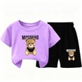 thumbnail image 3 of Teylalorva Boys Girls Graphic Outfits Short Sleeve T-Shirt and Cute Print Shorts Cotton Soft Summer Casual Trendy Sets 2 Piece Purple Size 2, 3 of 6