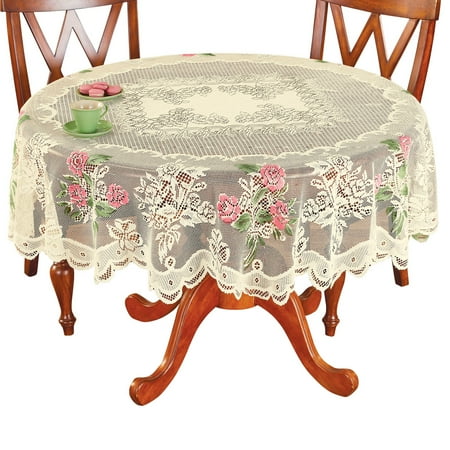 Elegant Embroidered Lace Tablecloth with Colored Floral ...