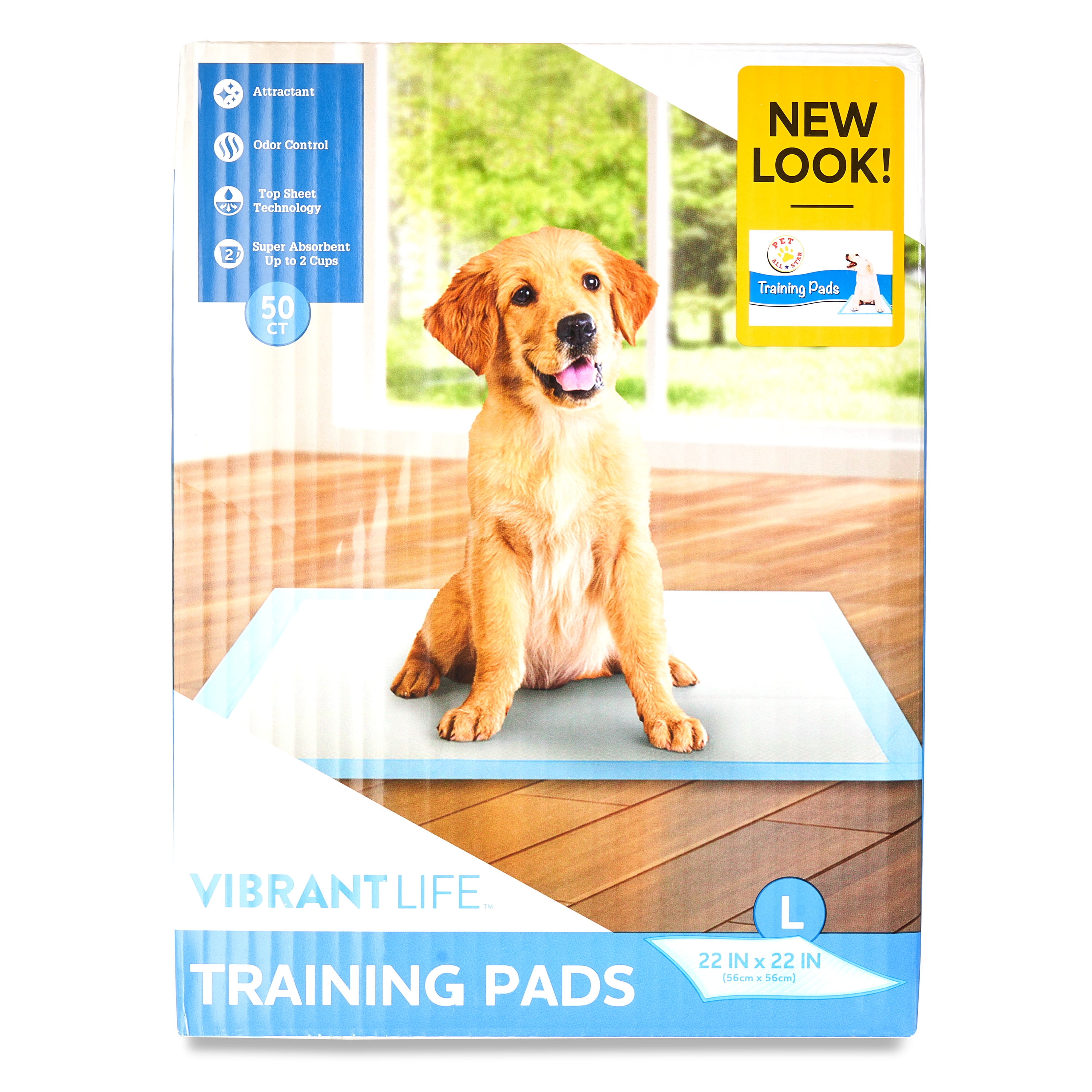 Vibrant Life Training Pads, Large, 22 in x 22 in, 50 Count