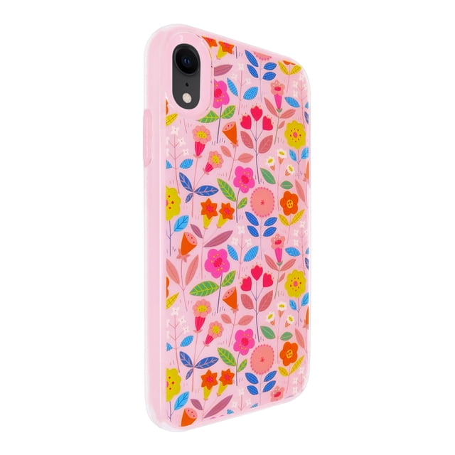 Funda de Diseño Doble Capa Selicell con Vidrio 9D para iPhone XR Flores Fondo Rosa