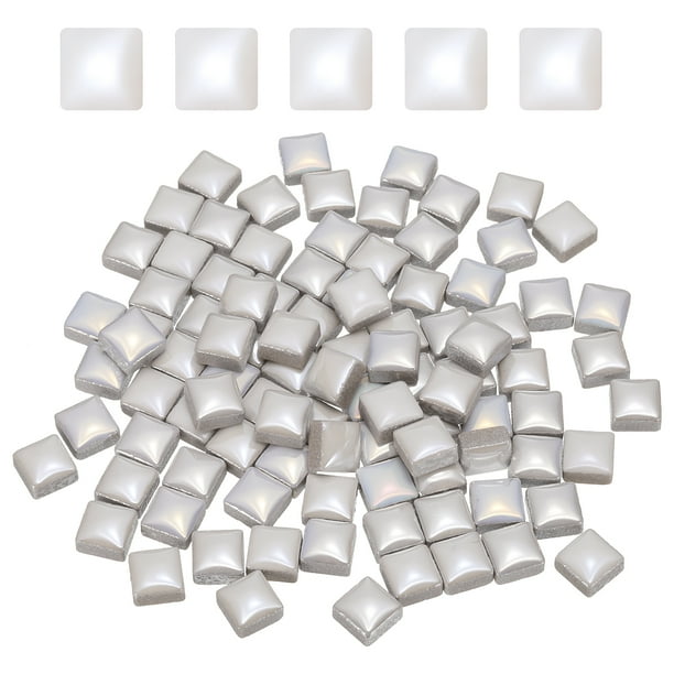 Azulejos de mosaico cuadrados de 100g, azulejos de mosaico de cerámica, 0.4 x 0.4 pulgadas, Blanco Láser