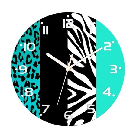 Trendy Black Red Leopard Zebra Animal Print Round Wall Clock for Living Room Modern Cheetah Stripes Wall Clock Home Decor Gift(10 Inch)