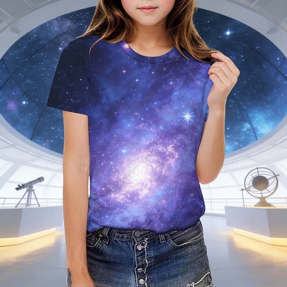 Amidoa Crewneck Girls Short Sleeve Graphic T-shirt Cute Casual Soft Summer Tee Multicolor,7 Years