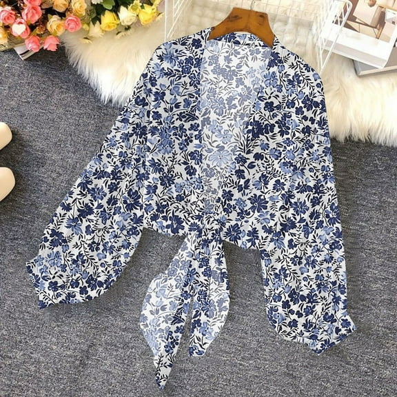 Fznquz Womens Sweaters and Cardigans Shrugs Cover Up Chiffon Cardigan Graphic Tie Front Bolero Women Fashion